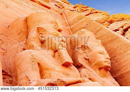 Closeup View Of Pharaoh Rameses Ii Statue In Front Of The Great Temple Of Rameses Ii In Abu Simbel V