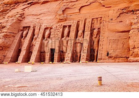 Temple Of Nefertari, The Queen Of The Pharaoh Rameses Ii, In The Village Of Abu Simbel At Aswan, Egy