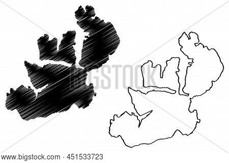 Kvaloya Island (kingdom Of Norway) Map Vector Illustration, Scribble Sketch Tromso Or Sallir Map