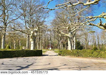 Wiesloch, Germany - March 2022: Entrance Of Cemetery For People Who Died In Psychiatric Center Calle