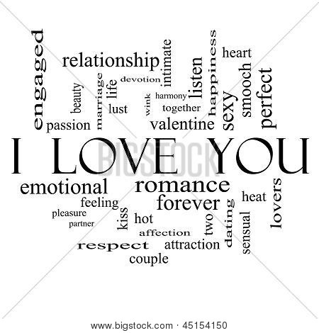Ich liebe dich Word Cloud-Konzept auf In schwarz und weiß