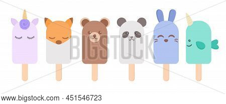 Ice Cream Set With Different Animals, Vector
