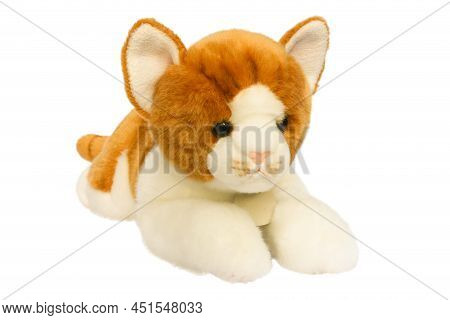 Cute Soft Plush Toy Cat Isolated On White Background