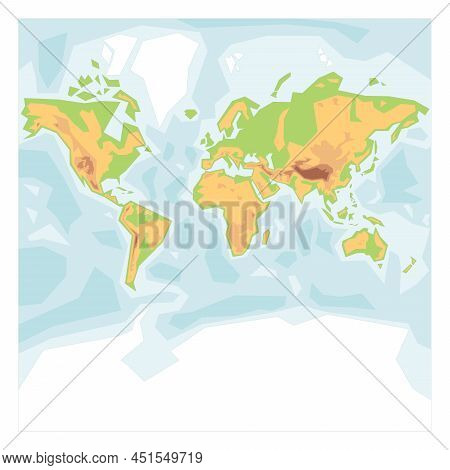 Simplified Physical Map Of World. Colorful Height Layers And Water Bathymetry. Blank Vector Map.