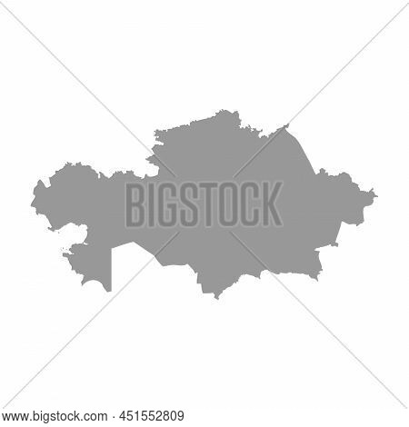 Kazakhstan Country Silhouette. High Detailed Map. Solid Grey Vector Illustration Isolated On White B