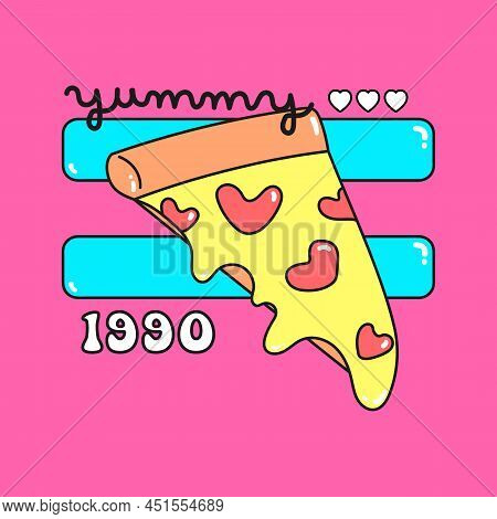Illustration Of A Slice Of Pizza With Heart Shaped Peperoni, Slogan Print Vector
