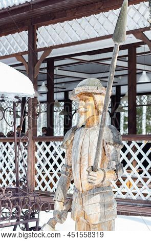 Wooden Architecture. Proficiency With Cleaver And Saw. Creation Of Sculptures From Wood. Wooden Scul