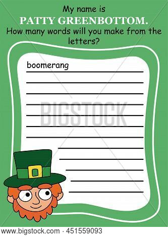 Patricks Day Anagram Game For Kids Vector Illustration
