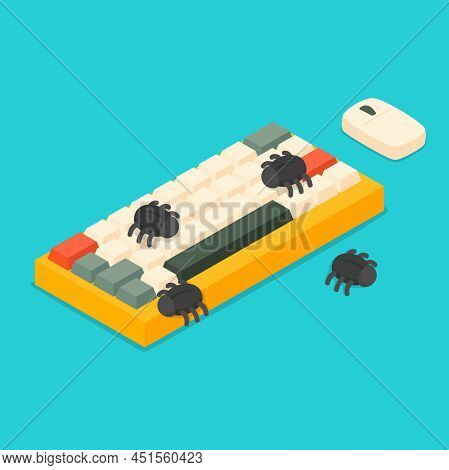 Debug On Wireless Devices Include A Mouse And Keyboard Isometric 3d Vector Illustration