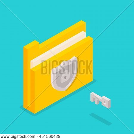 Managing File Security In Folders By Using Key Isometric 3d Vector Illustration