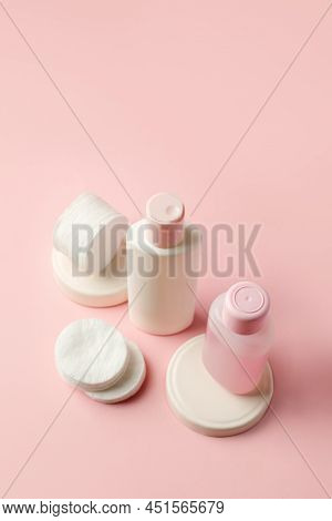 Cosmetics Spa Branding Mock Up Top View On Pink Background, Banner For Your Brending, Cosmetology, S