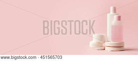 Cosmetics Spa Branding Mock Up Top View On Pink Background, Banner For Your Brending, Cosmetology, S