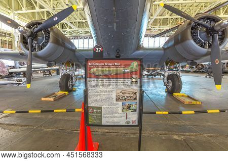 Hawaii, United States - August 2016: Front Bottom View Of Douglas C-47 Skytrain Dc-3a In Hangar 79 O
