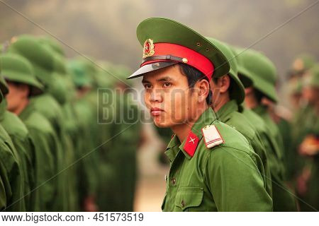Dien Bien Phu, Vietnam - February 26, 2012: Young Vietnamese Soldiers During Site Visit Program Of V
