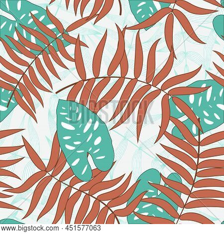 Abstract Botanic Seamless Pattern With Exotic Leaves.