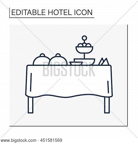 Buffet Line Icon. Open Restaurant In Hotel Hall With Different Meals And Drinks. All Inclusive Servi