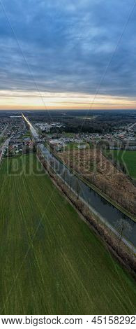 Canal Dessel Schoten Aerial Photo In Rijkevorsel, Kempen, Belgium, Showing The Waterway In The Natur