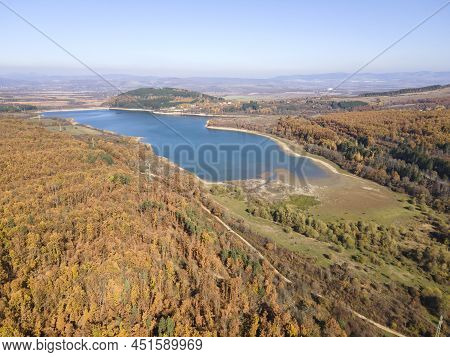 Aerial Autumn View Of Izvor Reservoir, Bulgaria