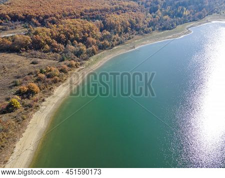 Aerial Autumn View Of Izvor Reservoir, Bulgaria