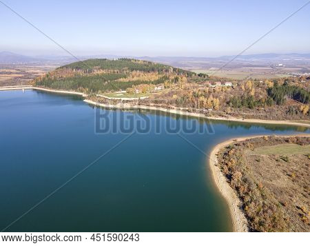 Aerial Autumn View Of Izvor Reservoir, Bulgaria