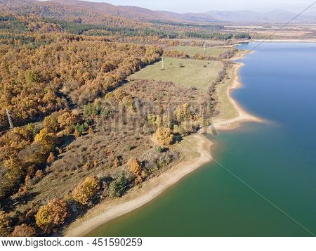 Aerial Autumn View Of Izvor Reservoir, Bulgaria