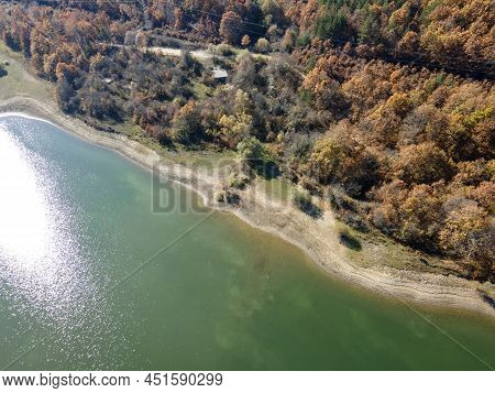 Aerial Autumn View Of Izvor Reservoir, Bulgaria