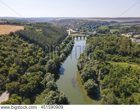 Aerial Summer View Of Yantra River, Passing Near The Town Of Byala, Ruse Region, Bulgaria