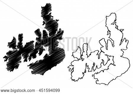 Langoya Island (kingdom Of Norway, Vesteralen Archipelago) Map Vector Illustration, Scribble Sketch 