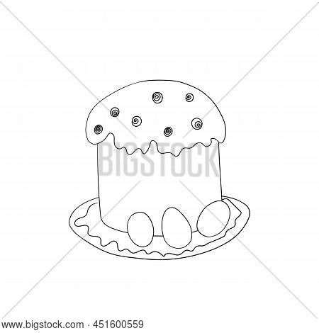 Easter Cake Isolated On White Background. Hand Drawn Happy Easter Symbol. Paschal Cake With Candle O