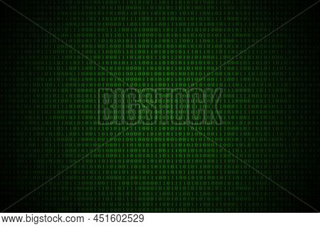Green Matrix Background Of Binary Numbers. Matrix Of Computer Data. Glowing Green And Blue One And Z