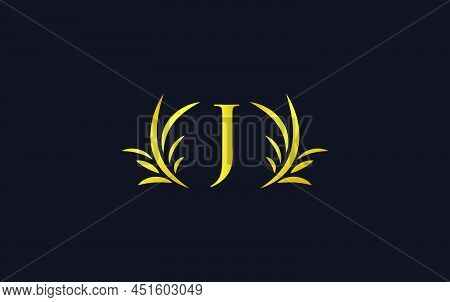 Golden Laurel Wreath Leaf Logo Design Vector With The Letters And Alphabets And Bamboo Leaf