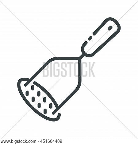 Vector Line Icon Of A Potato Masher Isolated On Transparent Background. Kitchen Utensil Symbol.