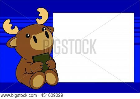 Baby Moose Character Kawaii Cartoon Sitting Holding A Book Picture Frame Background In Vector Format