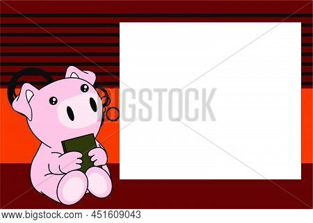 Baby Pig Character Kawaii Cartoon Sitting Holding A Book Picture Frame Background In Vector Format