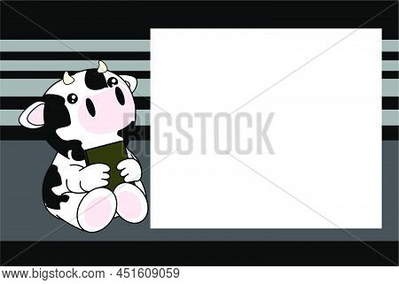 Baby Cow Character Kawaii Cartoon Sitting Holding A Book Picture Frame Background In Vector Format