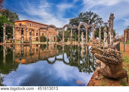 TIVOLI, ITALY - FEBRUARY 24, 2022: Hadrian's Villa at the Canopus.