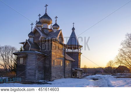 April Sunset At The Ancient Church Of Dmitry Solunsky Myrrh-streaming. The Village Of Shcheleyki. Le