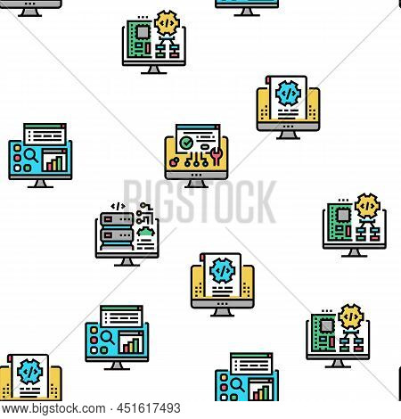 Software Program Development Vector Seamless Pattern Thin Line Illustration