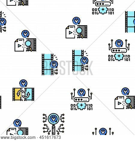 Data Recovery Computer Processing Vector Seamless Pattern Thin Line Illustration