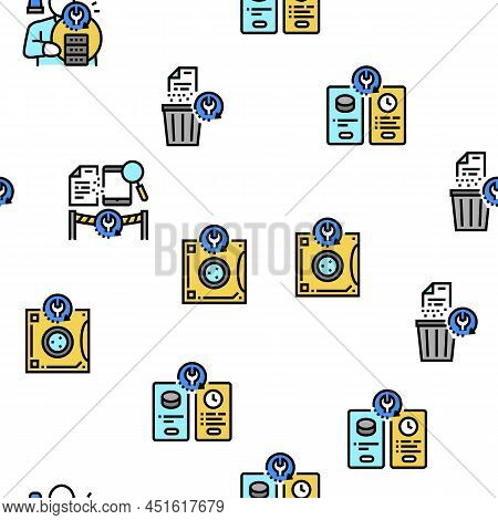 Data Recovery Computer Processing Vector Seamless Pattern Thin Line Illustration