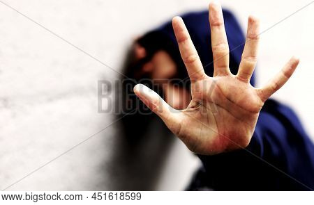 Hand Of The Young Girl Trying To Protect Herself From Violence With Dramatic Effect Colors