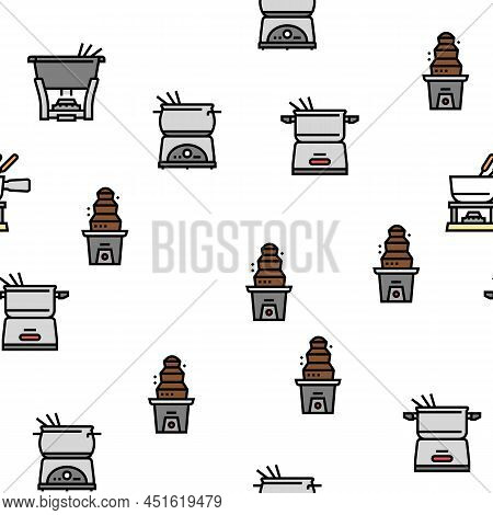 Fondue Cooking Delicious Meal Vector Seamless Pattern Thin Line Illustration