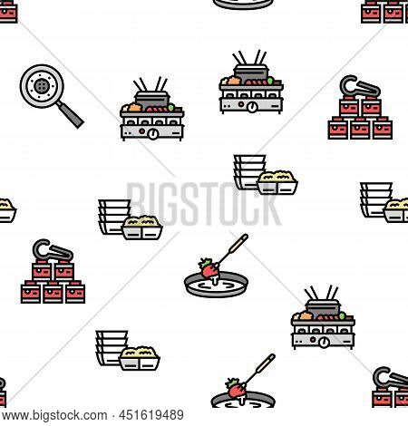 Fondue Cooking Delicious Meal Vector Seamless Pattern Thin Line Illustration