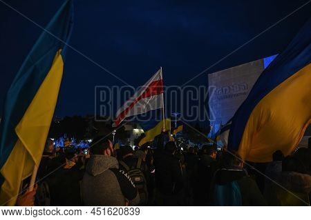 Tel Aviv. Israel - March 20, 2022: Rally In Support Of Ukraine In Tel Aviv On Habima Square. Broadca