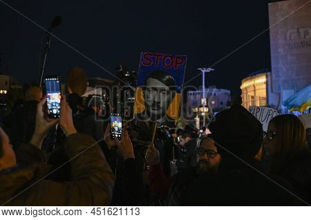 Tel Aviv. Israel - March 20, 2022: Rally In Support Of Ukraine In Tel Aviv On Habima Square. Broadca