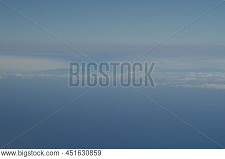 Island Of La Palma Covered By A Cloud Of Ash From The Cumbre Vieja Volcano. Canary Islands. Spain.