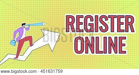 Text Caption Presenting Register Online. Business Overview Official List Or Record Showing Or Things