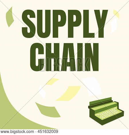 Sign Displaying Supply Chain. Internet Concept Network Between A Company And Suppliers In Producing 