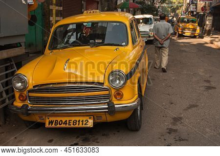 Calcutta, India - Circa November 2013: Calcutta Characteristic Yellow Cabs Circa November 2013 In Ca