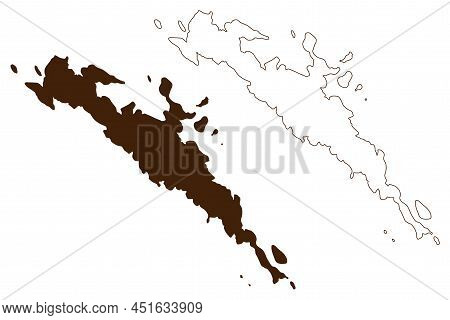 Zut Island (republic Of Croatia, Adriatic Sea, Kornati Archipelago) Map Vector Illustration, Scribbl